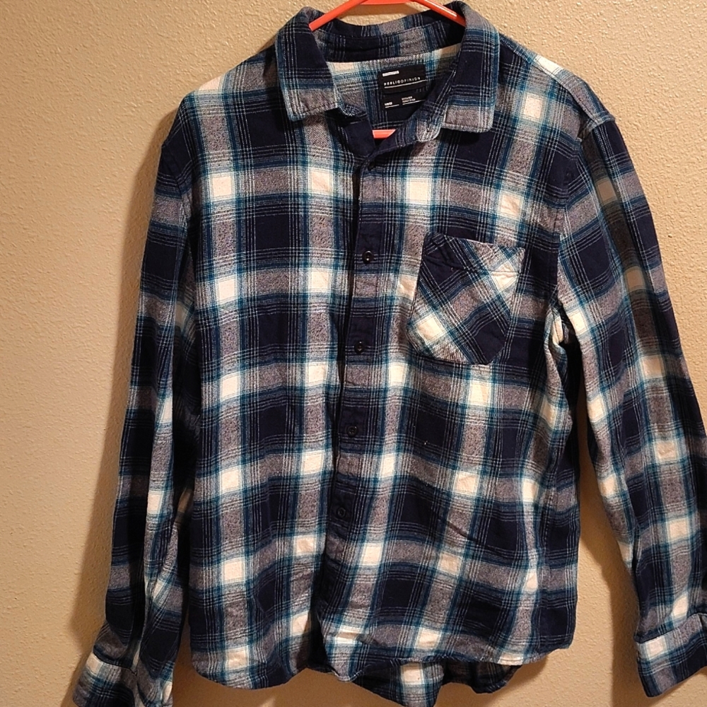 _Blue/ greenish plaid by "public opinion" size large
